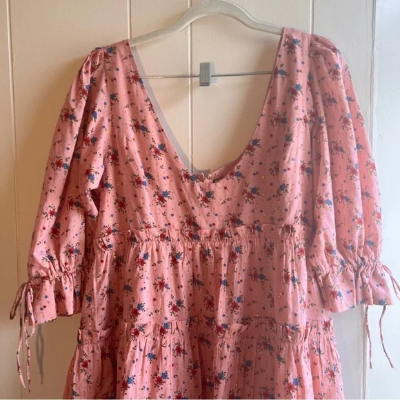 EDDY Julia Puff Sleeve Mini Dress Primrose & Bouquet Floral With Lurex Sz Large